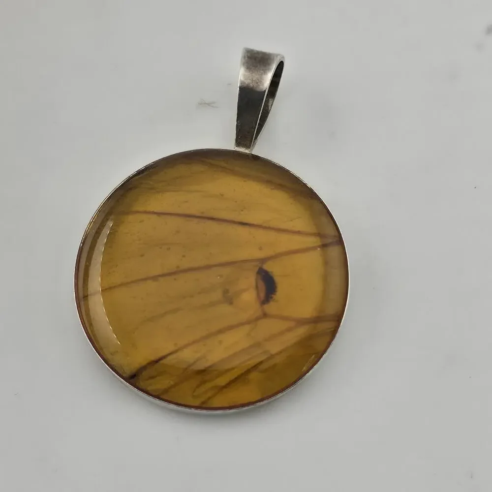 Vintage Sterling Silver Amber Pendant Large Round Honey Cognac Inclusion 1.5